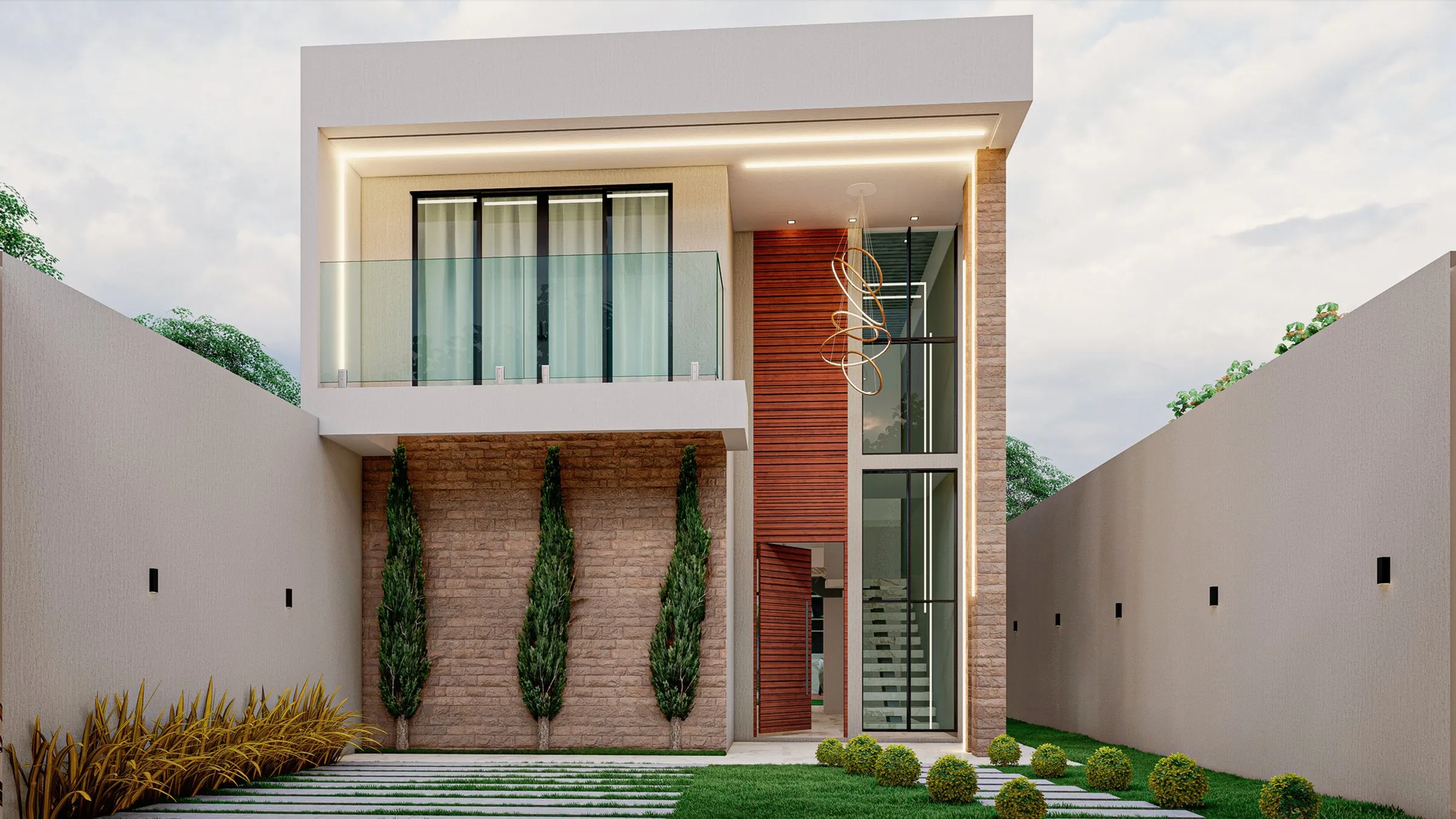 Render de sobrado moderno estreito